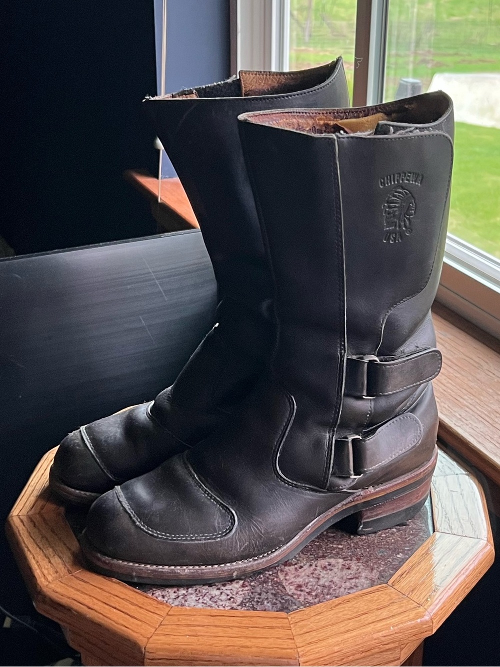 10 Chippewa Black Leather Rally Biker Boots